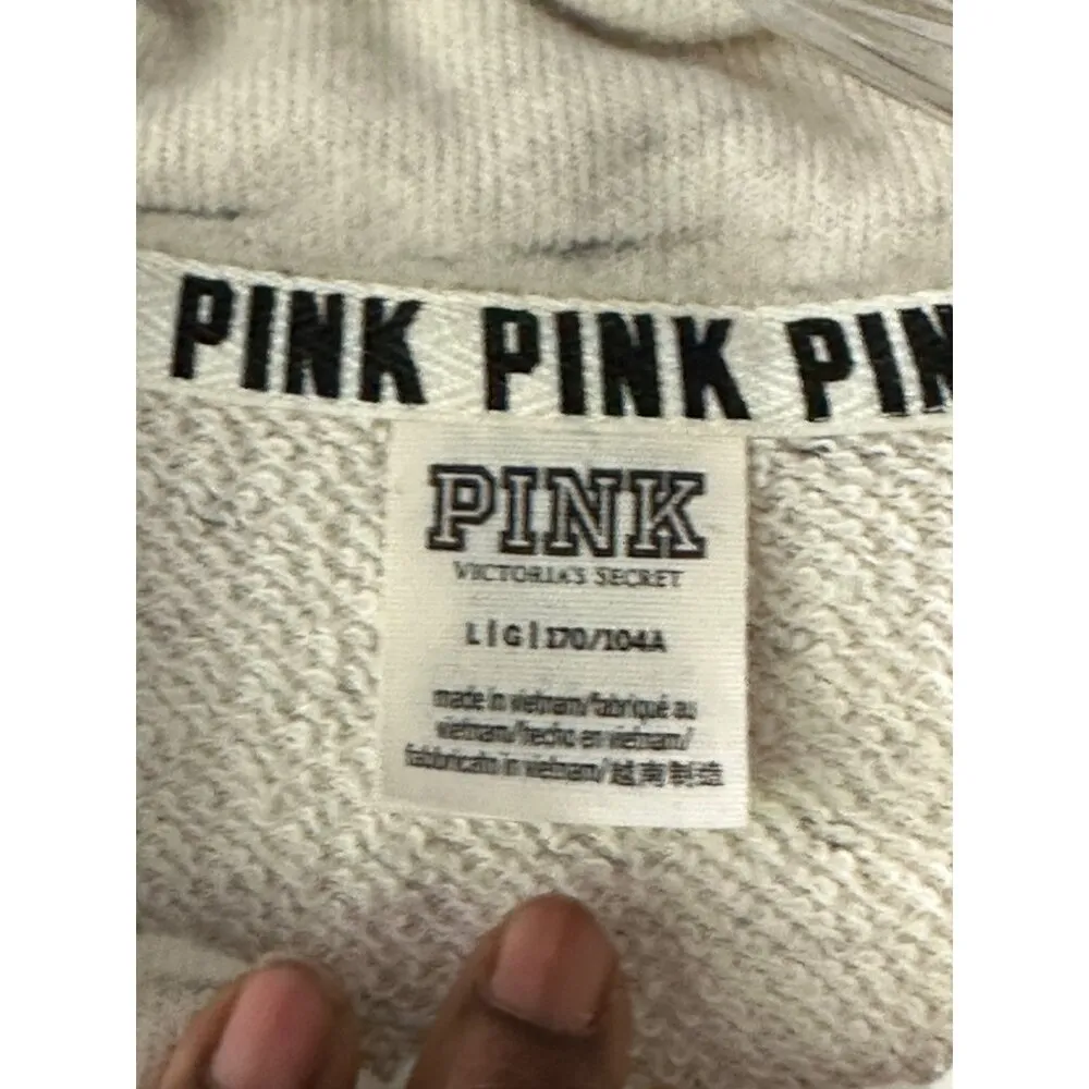 PINK Victorias Secret  Sz L Speckled Pullover Sweatshirt Navy Letters Red Accent - Image 3