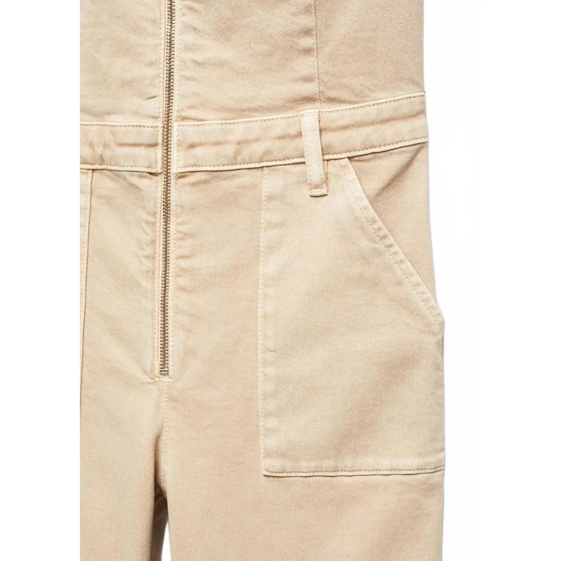 Mango Iggy Denim Zipper Jumpsuit Overall Sand Mono NWT XXL - Image 8