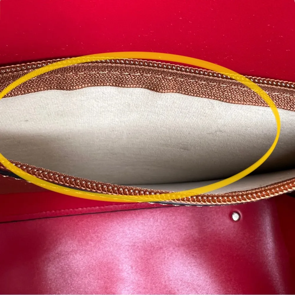 Faux Leather Brown Double Handle Red Lined Tote Bag Purse - Image 13