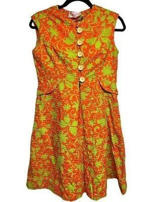 VTG 1950’s Mam'selle Betty Carol Orange/Green Floral Print Dress Women’s Size M? Size M - Image 1