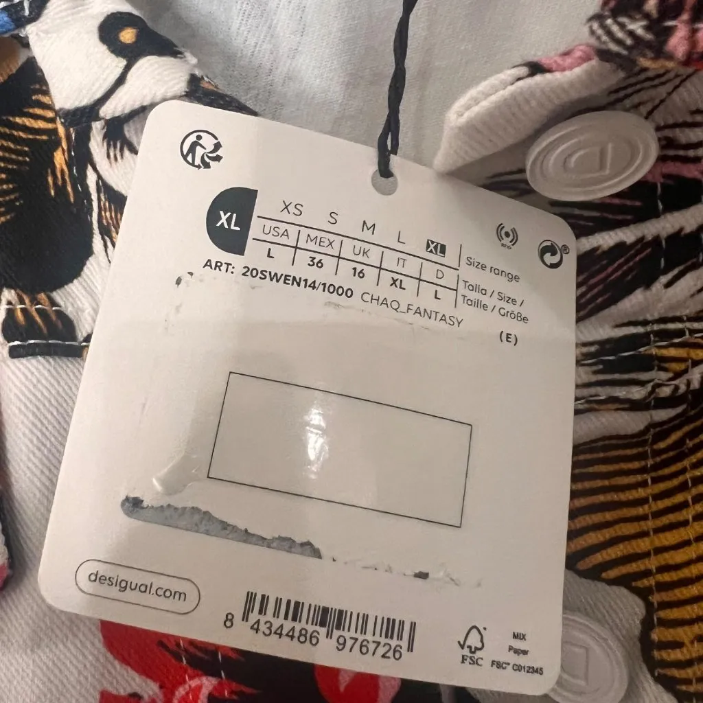 Desigual Women's White Hawaii Floral Print‎ Jeans Jacket Size Large US NWT - Image 5