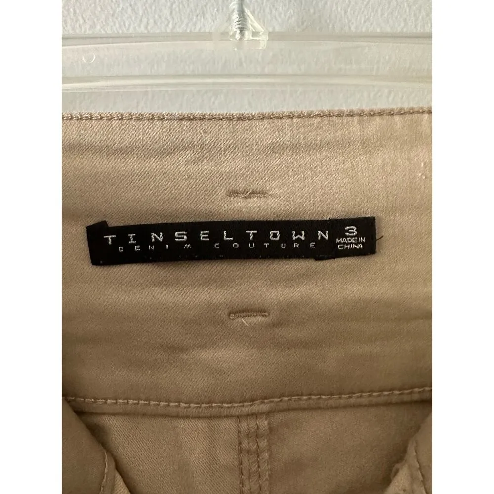 Tinseltown Pants Women’s 3 Khaki Denim Couture Skinny Khakis High Rise Tan - Image 6