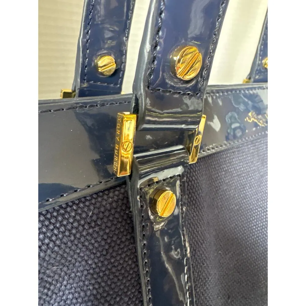 Tory Burch Canvas Jane Tote navy patient leather Shoulder Bag - Image 7