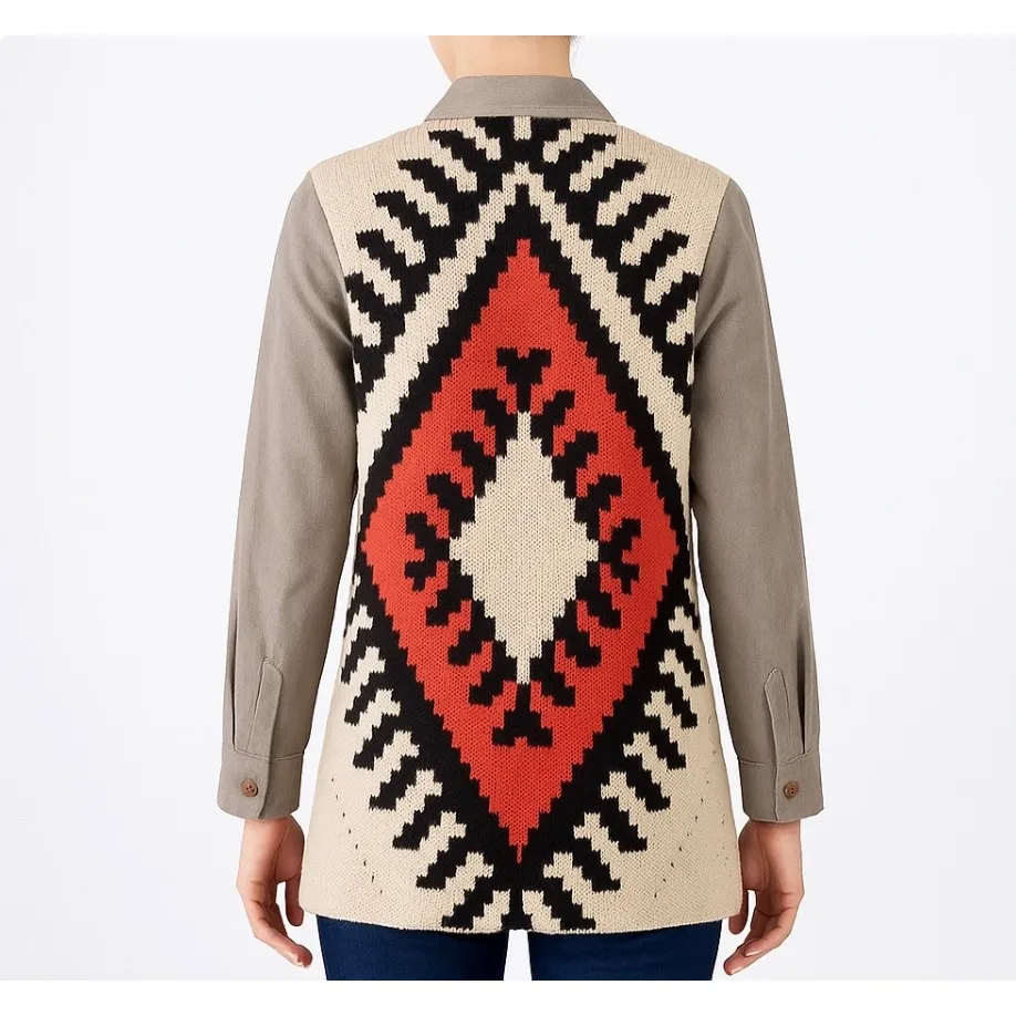 Davi & Dani Utility Jacket Womens M Gray Aztec Southwestern Back Shacket Boho - Image 2