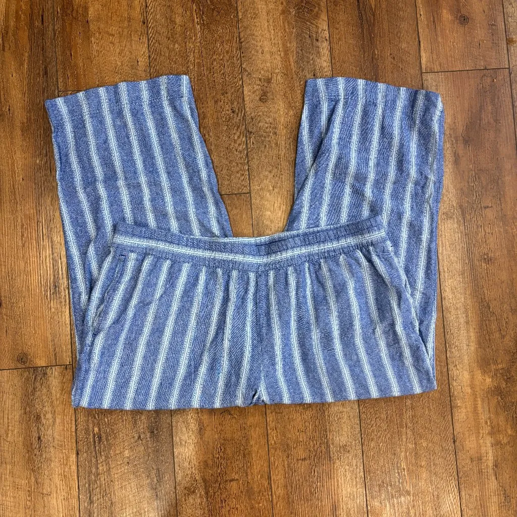 Old Navy Womens 2X High Rise Linen Blend Wide Leg Pants Blue Stripe Boho Casual - Image 2