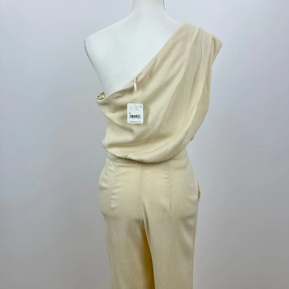 Free People Avery One Shoulder Jumpsuit Wide Leg Pockets Cream Ivory US 4 NWT - Image 8