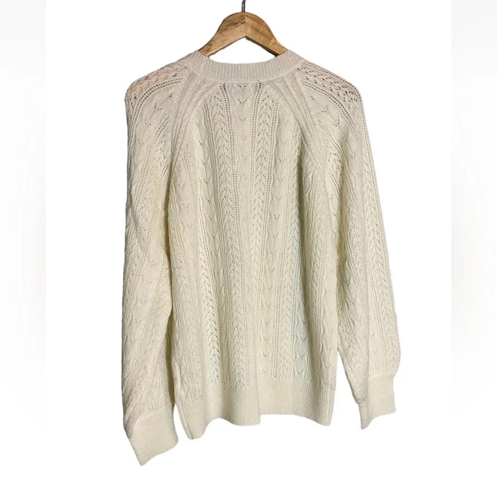 O.p.t Pointelle Knit Sweater Balloon Sleeve Wool Mohair Size Large - Image 6