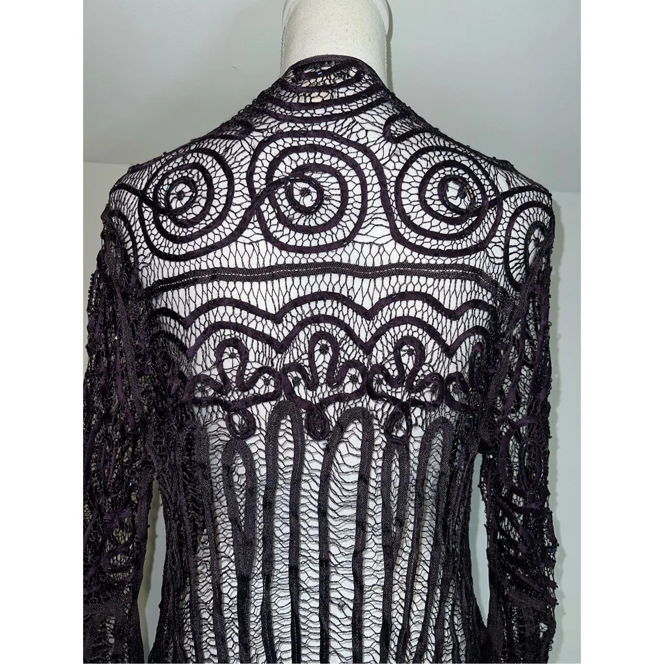 Vintage Whimsy Goth Silk Beaded Cardigan Shawl. Sz XL. - Image 4