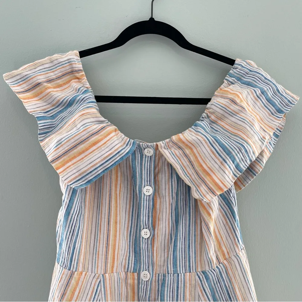 Reformation Landy Marbella Off Shoulder Linen Stripe Dress 10 - Image 5