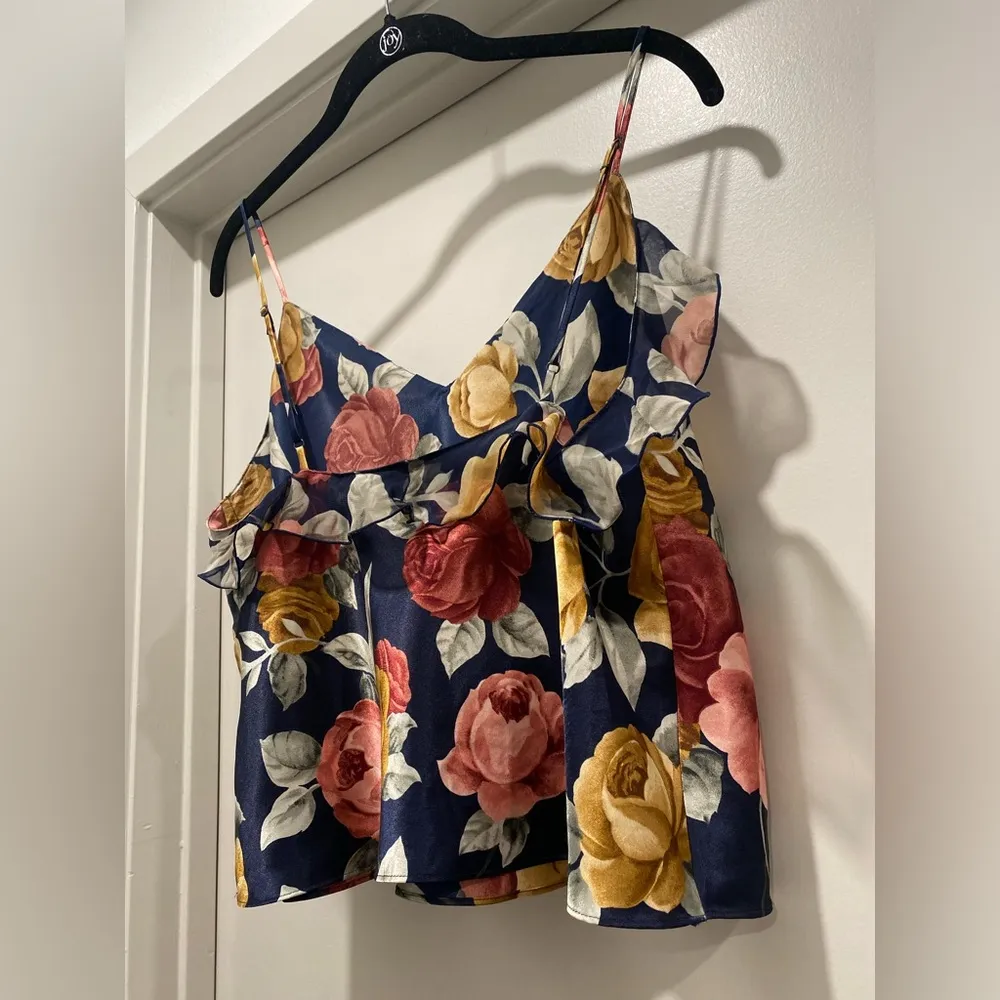 VTG 90s Y2K 2000s  Navy Blue Floral Printed Cami Tank Top - M - Image 11