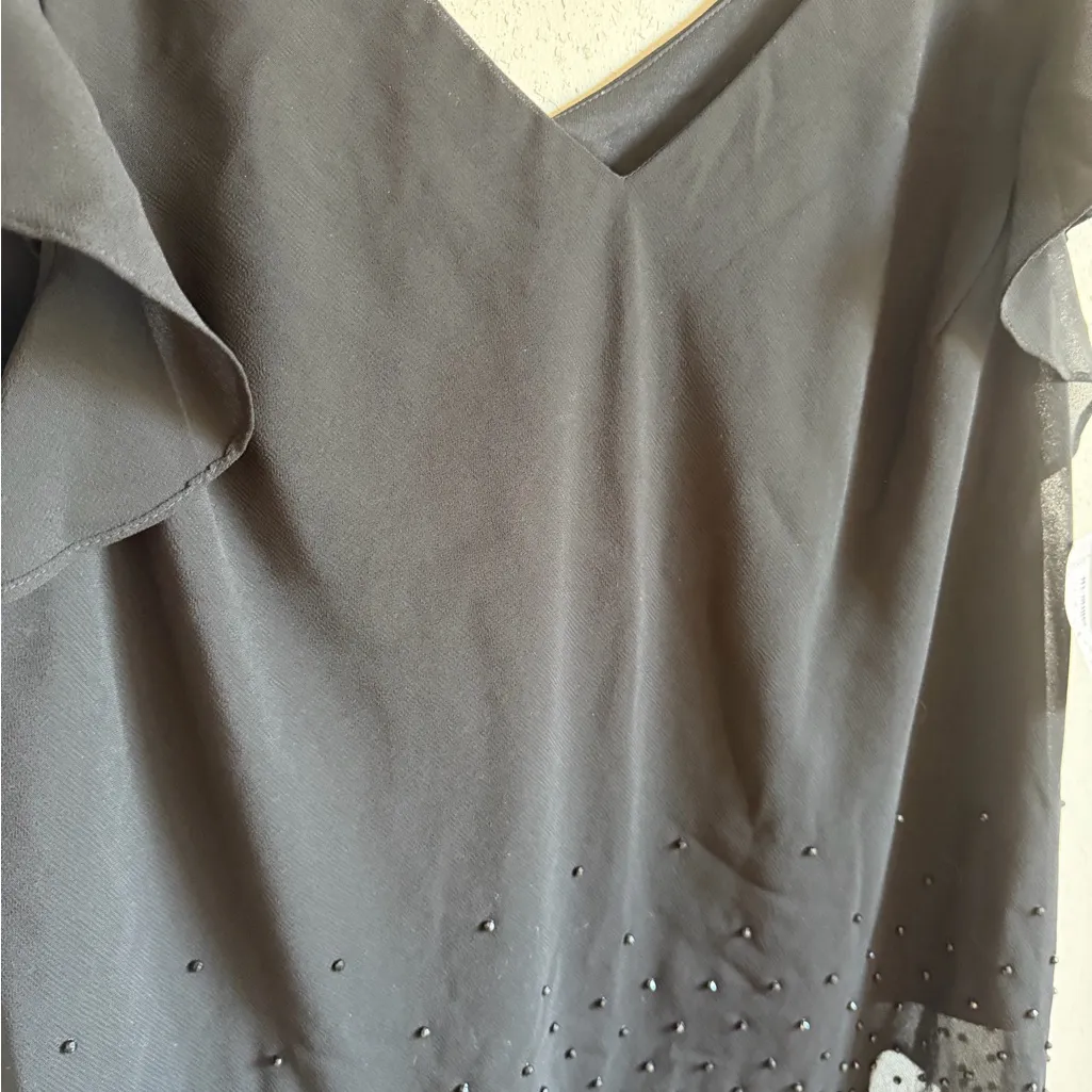 NWT DressBarn Black Studded Ruffled Scalloped Edge V-Neck Blouse Womens 20W - Image 2