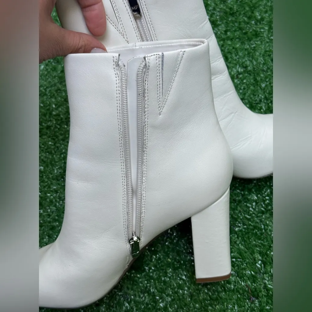 Marc Fisher Glorify Leather Pointed Toe Zipper Boots Off White Women's Size 9 - Image 13
