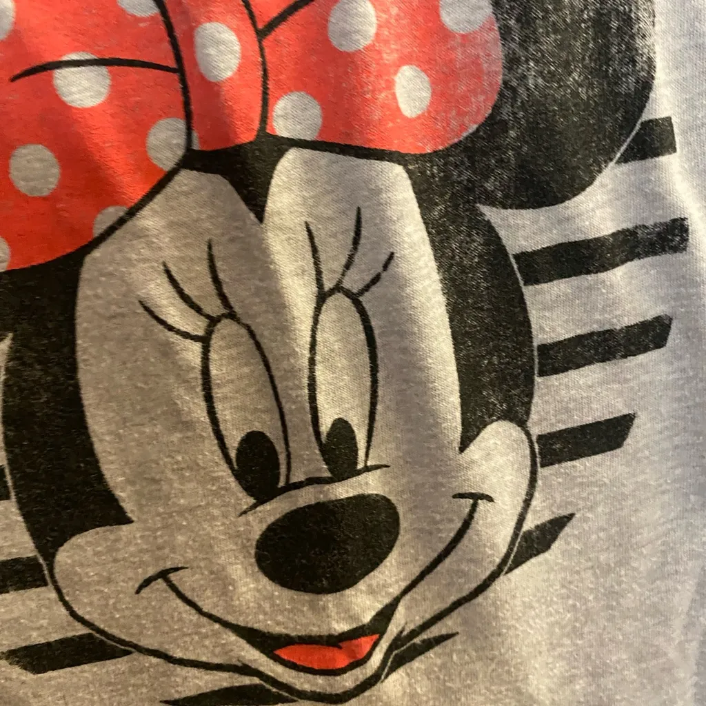 Disney Minnie Mouse Womens Distressed Graphic Gray Crop Tee T Shirt S Small - Image 5