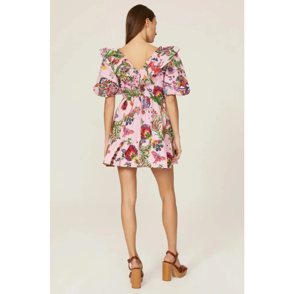 Banjanan Scorpio Dress Tree Of Life Pink Multi Mini Ruffle Tiered LG Poplin EUC - Image 6