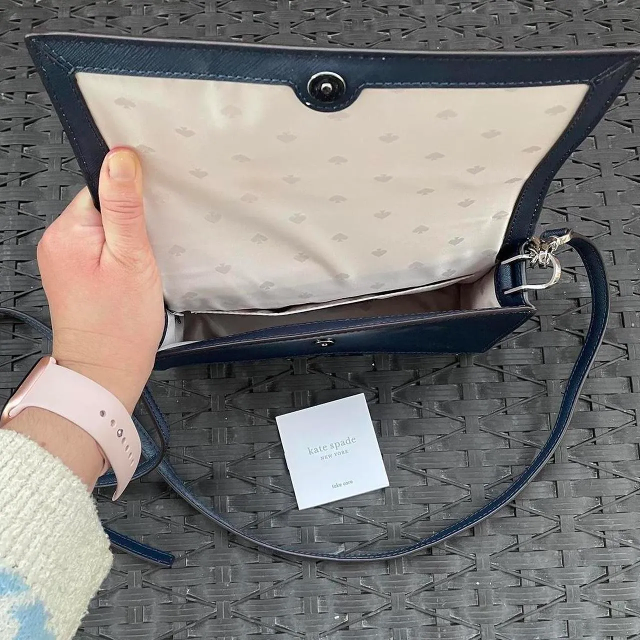 Kate Spade Blue Light Blue White Leather Chain Crossbody Purse Cameron Convertible Bag - Image 3