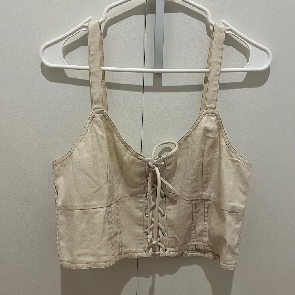 American Eagle Outfitters Tan Lace-Up Tank Top - Image 2