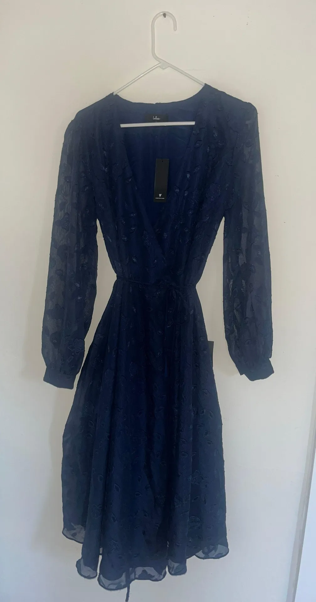 Navy Blue Floral Wrap Dress - Image 3
