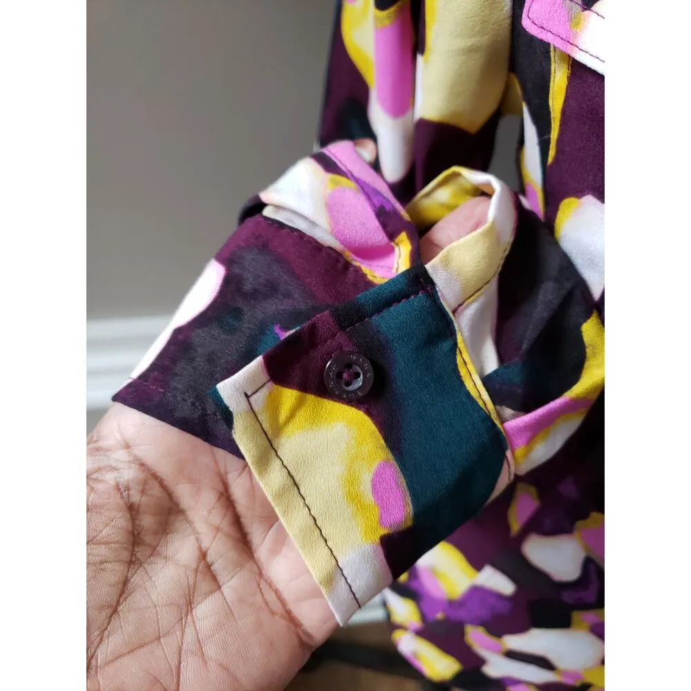 Dana Buchman Blouse Women M Multicolor Button Up Long Sleeve Abstract Print - Image 6