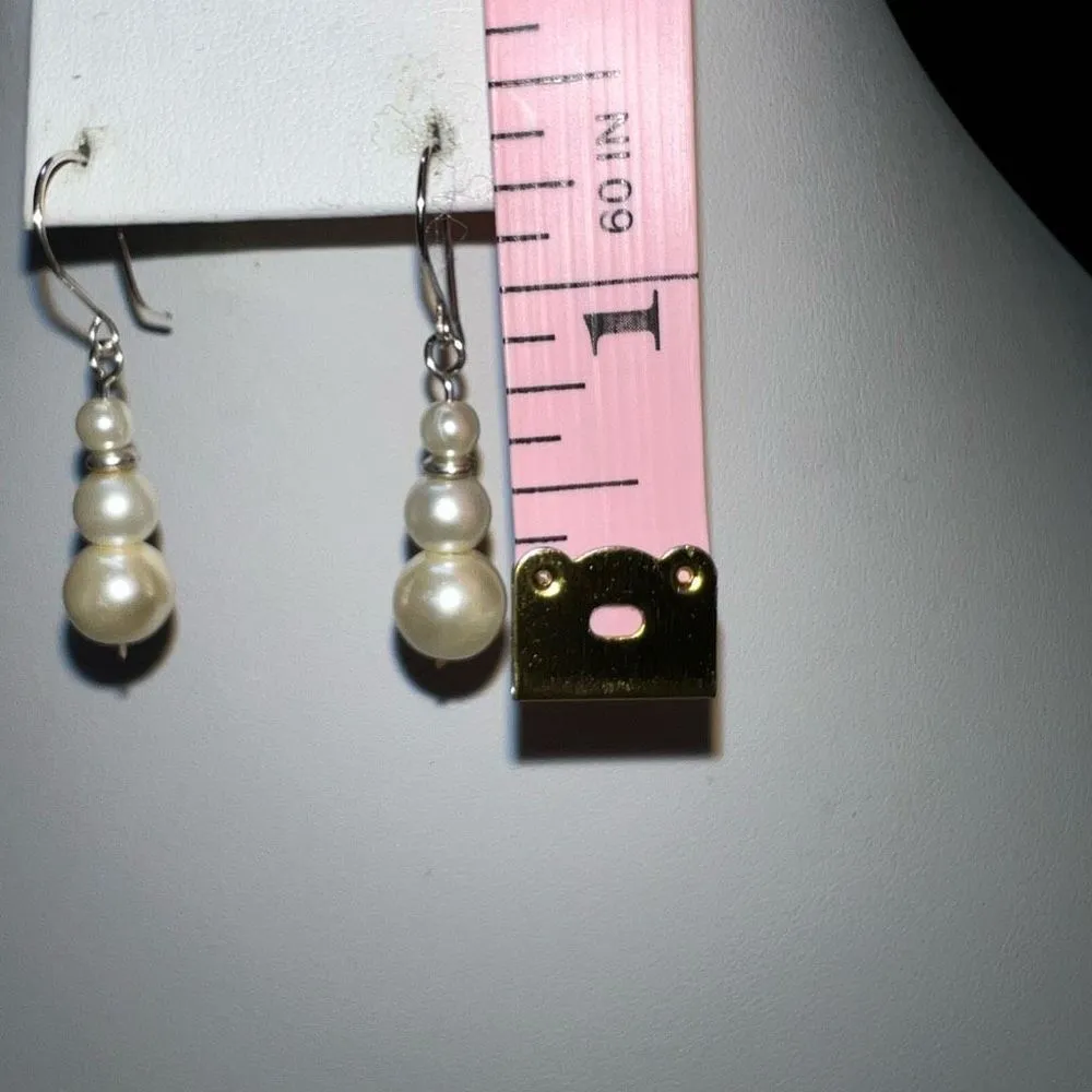Faux Pearl Dainty Dangle Earrings Gold - Image 3