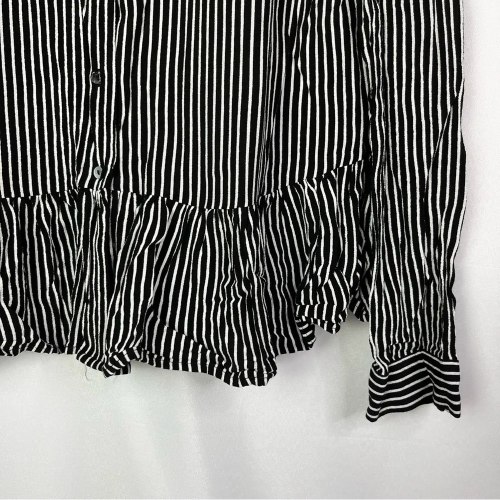 Zara Black & White Stripe Button Front Peplum Long Sleeve L - Image 5