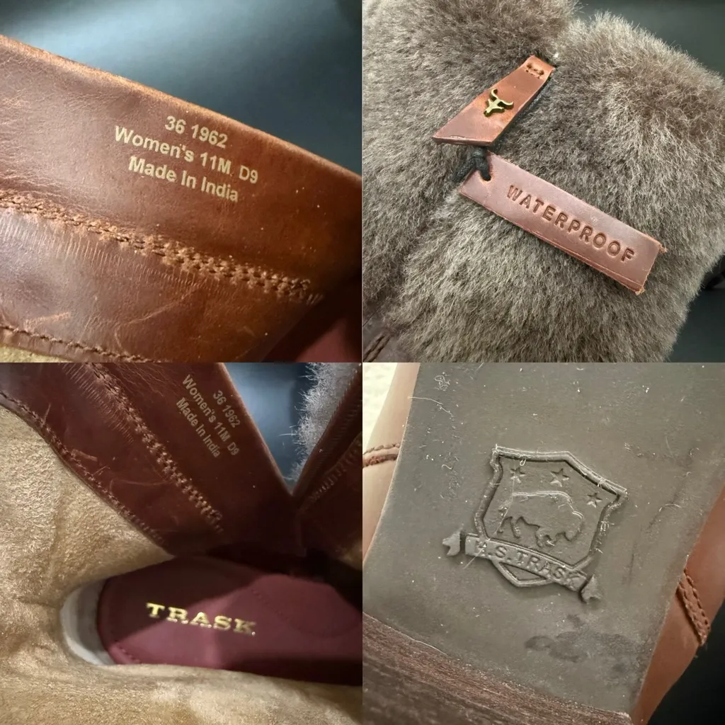 TRASK Myrah Waterproof Brown Italian Sheepskin Leather Shearling Booties Size 11 - Image 14