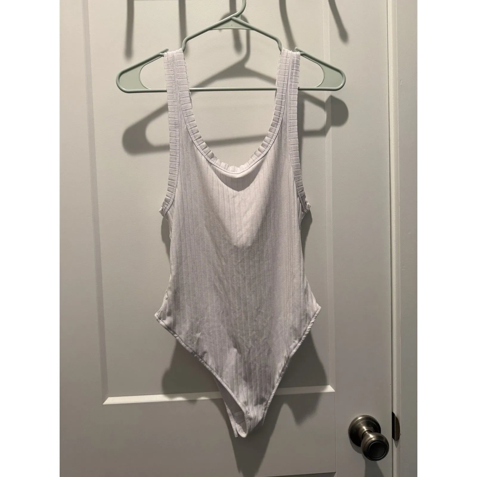 Free People Henley White Tank Ribbed Wood Button Detail Bodysuit Medium M - Image 6