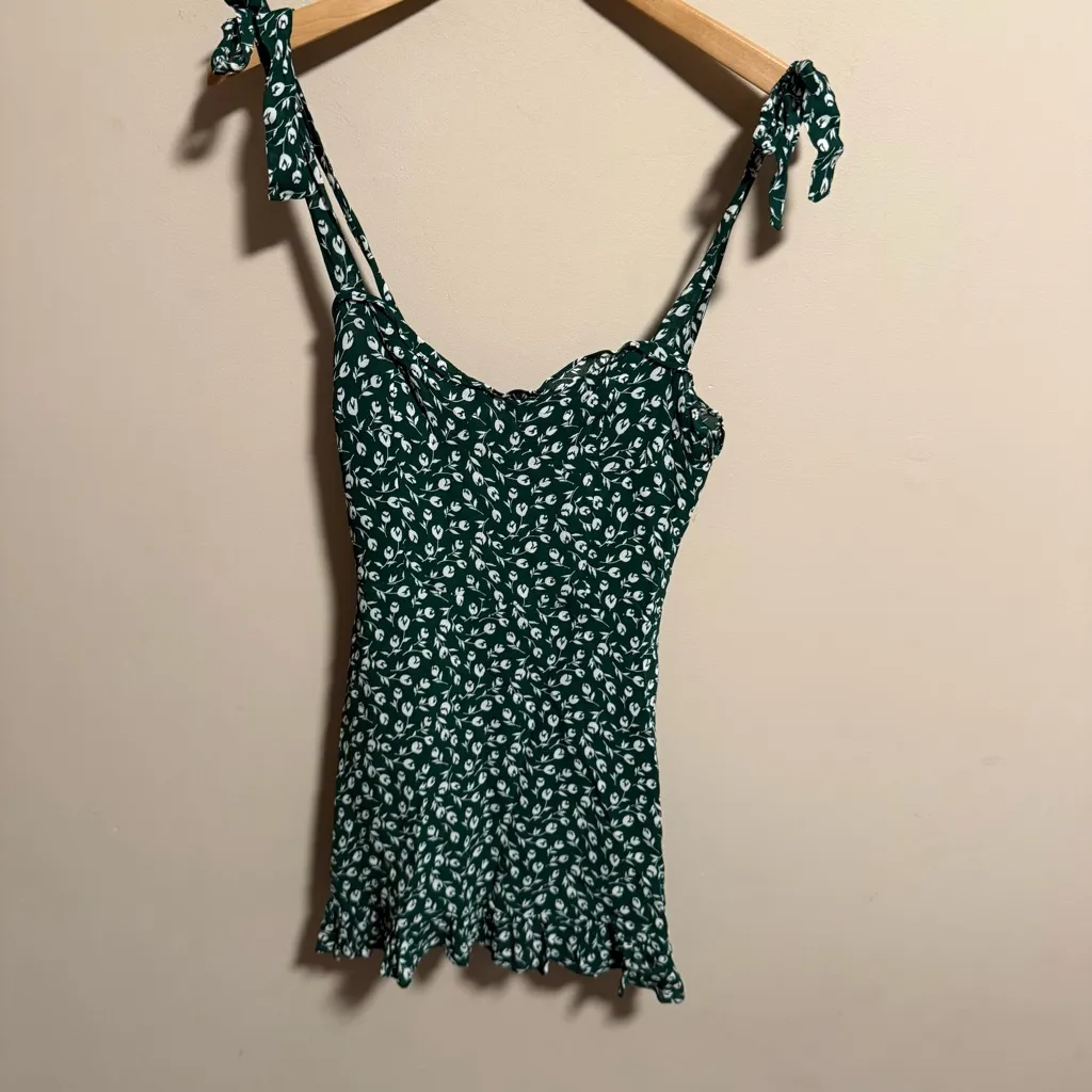 Reformation Christine Ruffle Minidress Green- Size 2 - Image 3