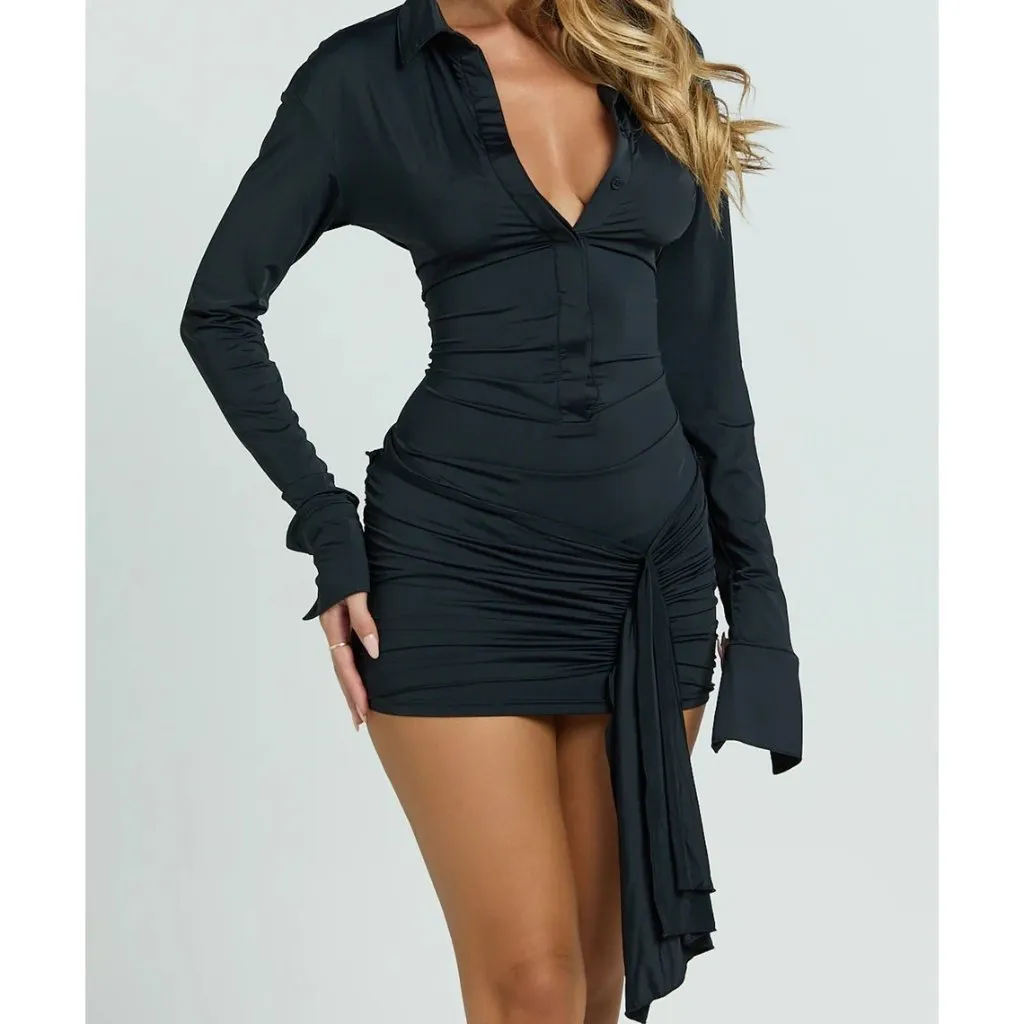 Lioness Soho Mini Dress in Onyx Back Medium New Womens Shirtdress - Image 13