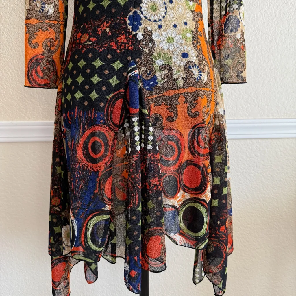 Women’s Small Multicolor Mirror Image Scoop Neck Long Sleeve Stretch Tunic Dress Black - Image 6