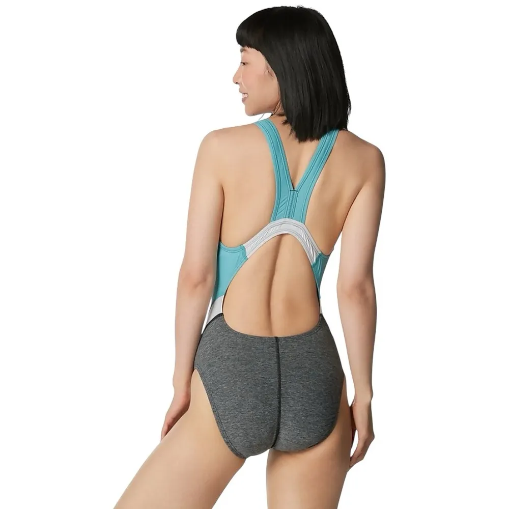 NEW SPEEDO QUANTUM FUSION SPLICE ONE PIECE SWIMSUIT WOMENS HEATHER BLUE SIZE 8 - Image 2