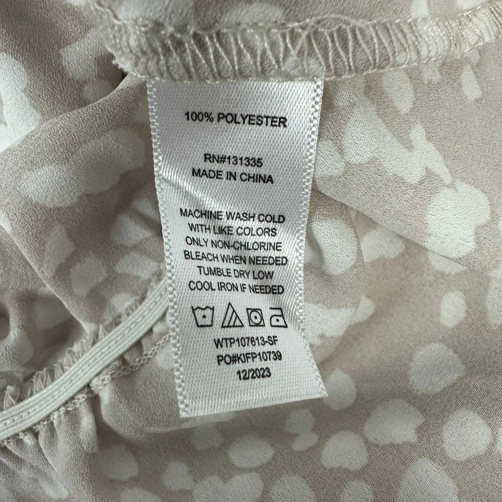 Nine Britton Womens Beige & White Polka Dot Wrap Top Tie Waist Size Small - Image 5