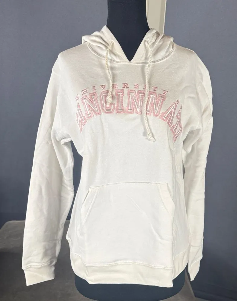 Women’s White Embroidered ‘University Cincinnati ’ Hoodie Size L NEW - Image 1