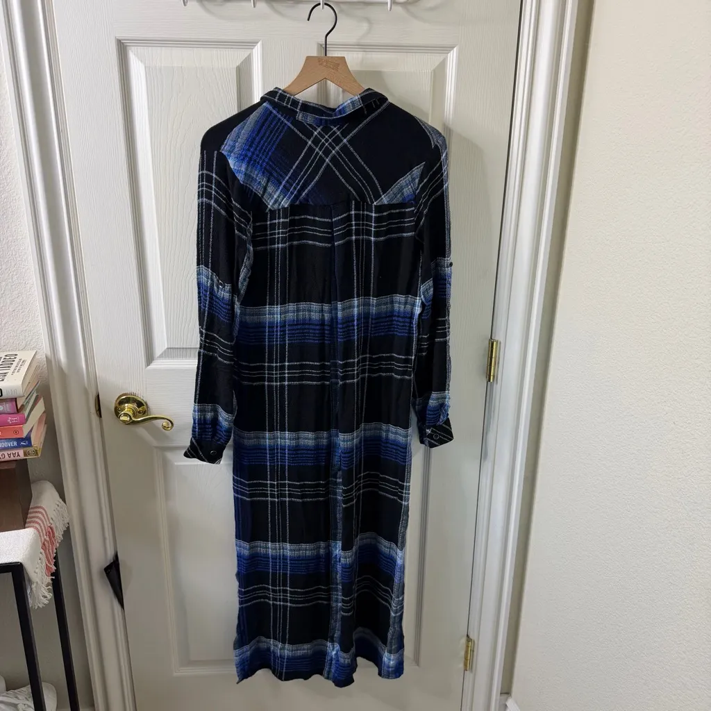 Bella Dahl Rolled Sleeve Plaid Shirt Dress Button Front Womens Size S - Image 5