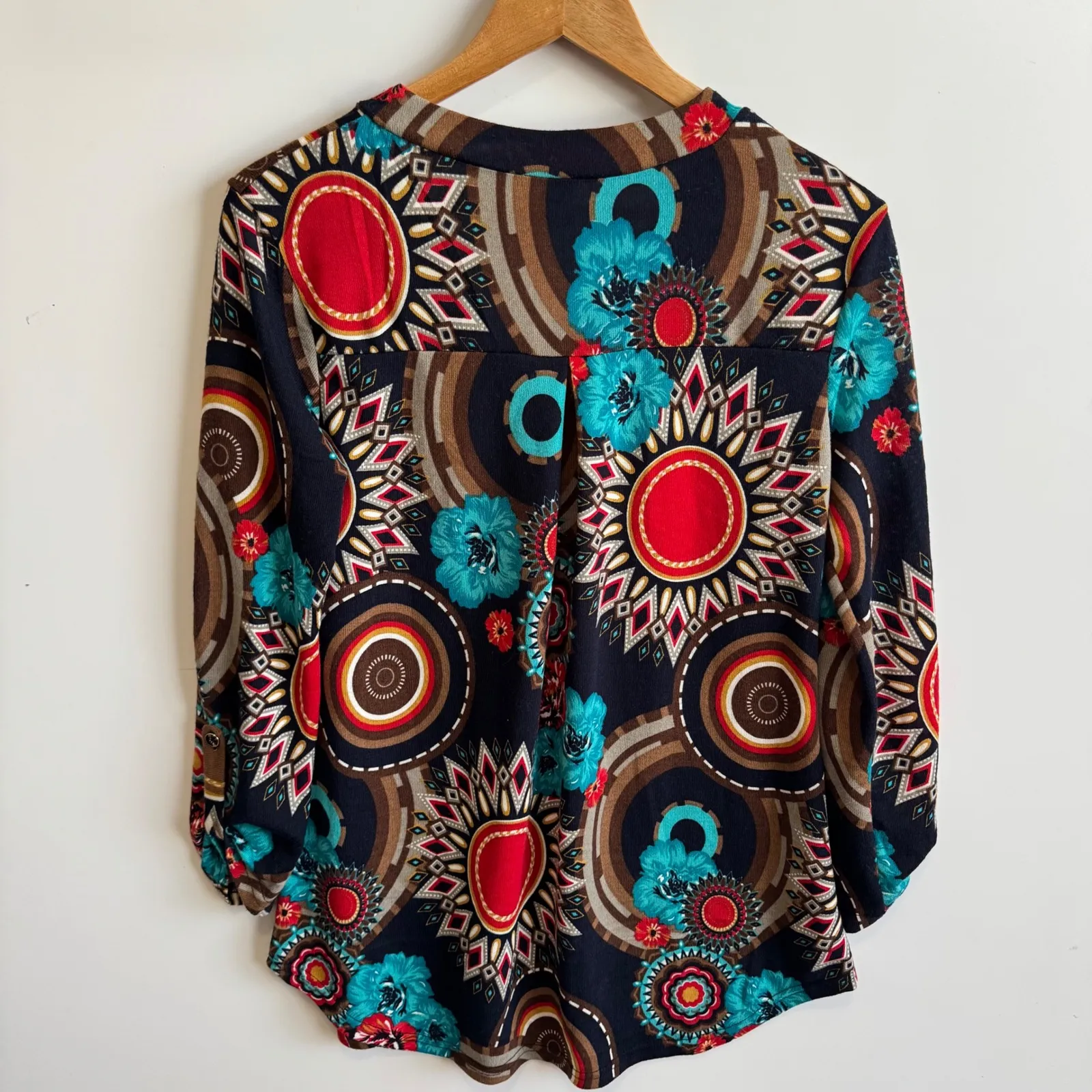 WinWin Button Sleeve Tunic Top Floral Print Long Sleeve‎ S-M - Image 5