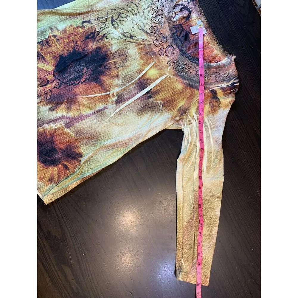 Chicos 0 Blouse Top Small Brown Floral Stretch‎ Embellished Lace Feathers Shirt - Image 14