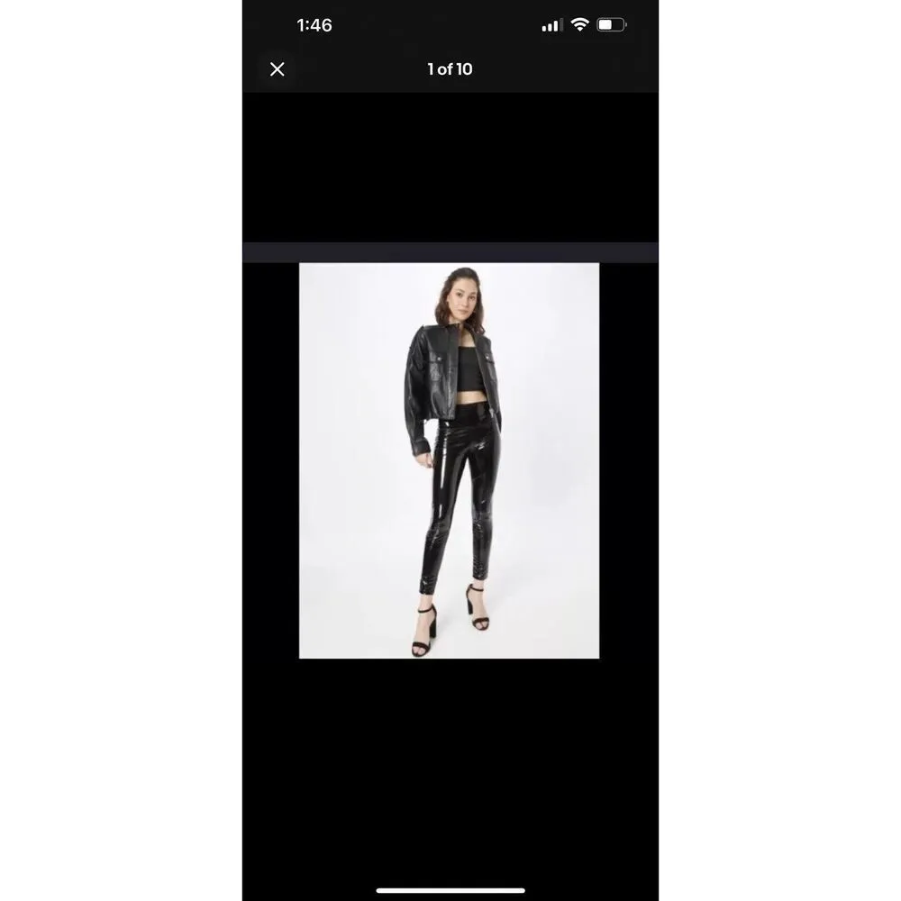 All Saints Cora Shine Faux Leather Leggings Size 12 Black - Image 3