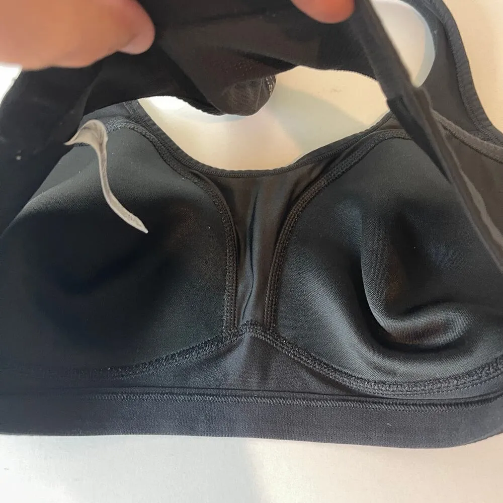 NIKE‎ Sports Bra Size Large Black Swoosh Mesh Breathable Running Walking Sport - Image 4