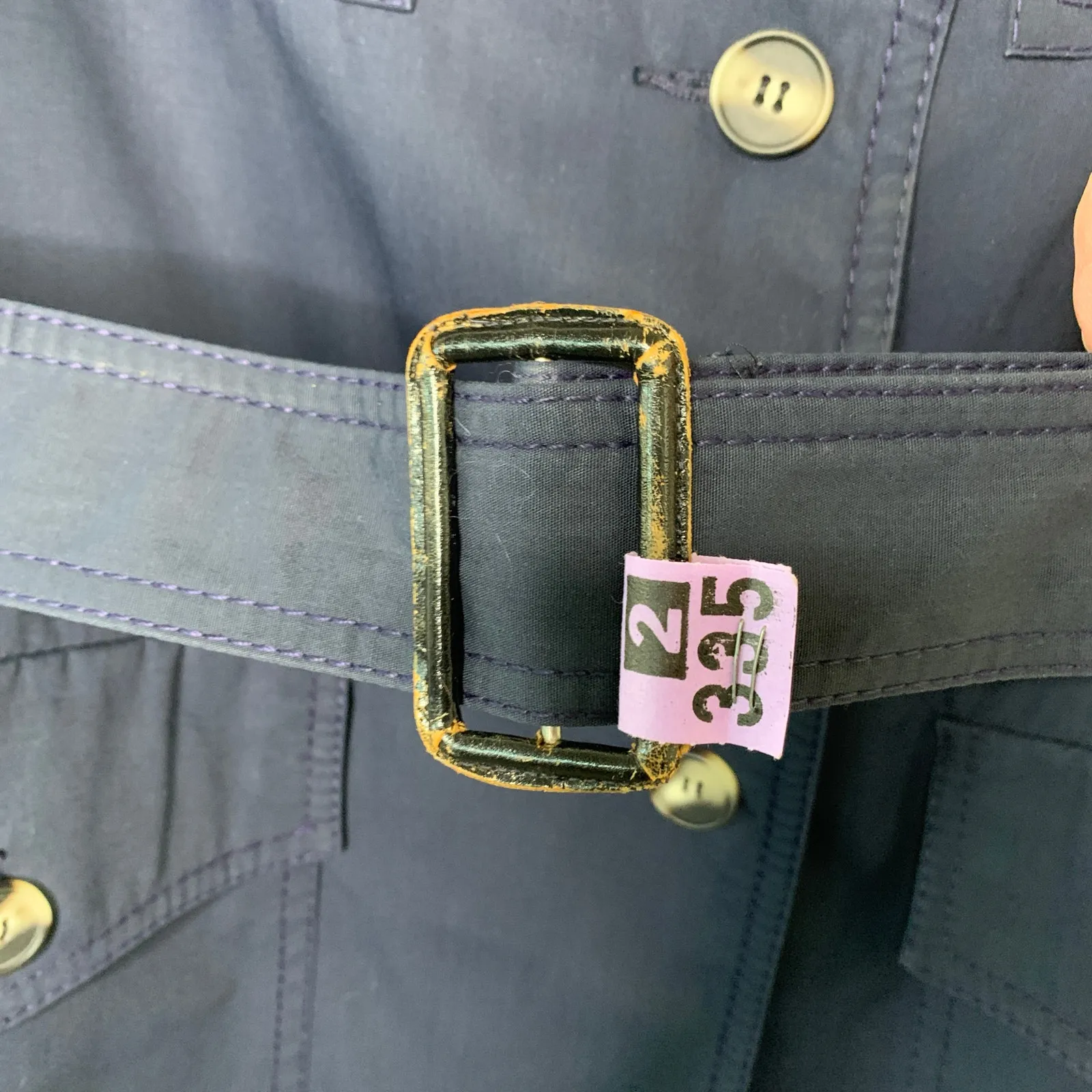 Navy Blue Vintage 70s 80s Trench Coat Horn Button Style Belted Classic Medium - Image 10