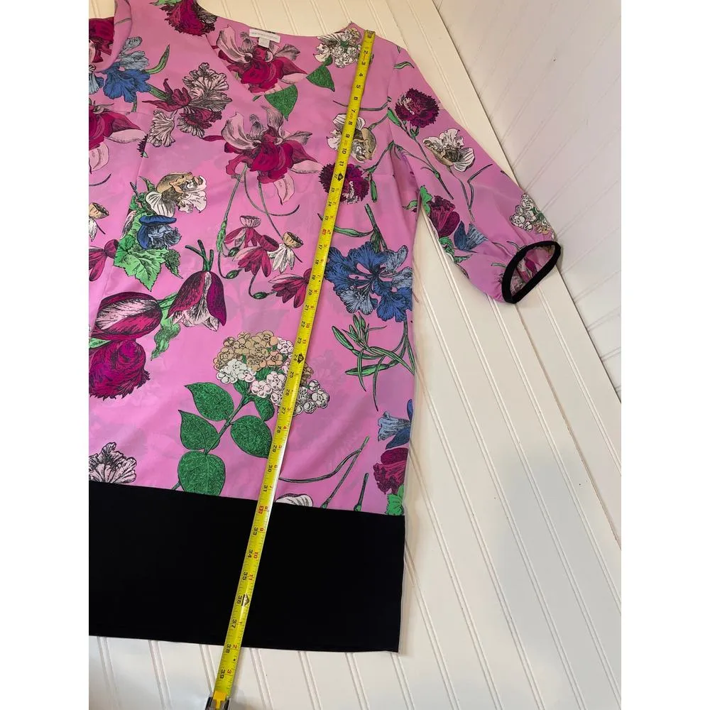 New York & Company Pink & Black Floral Sheer Casual Midi Shift Dress Size XL - Image 4