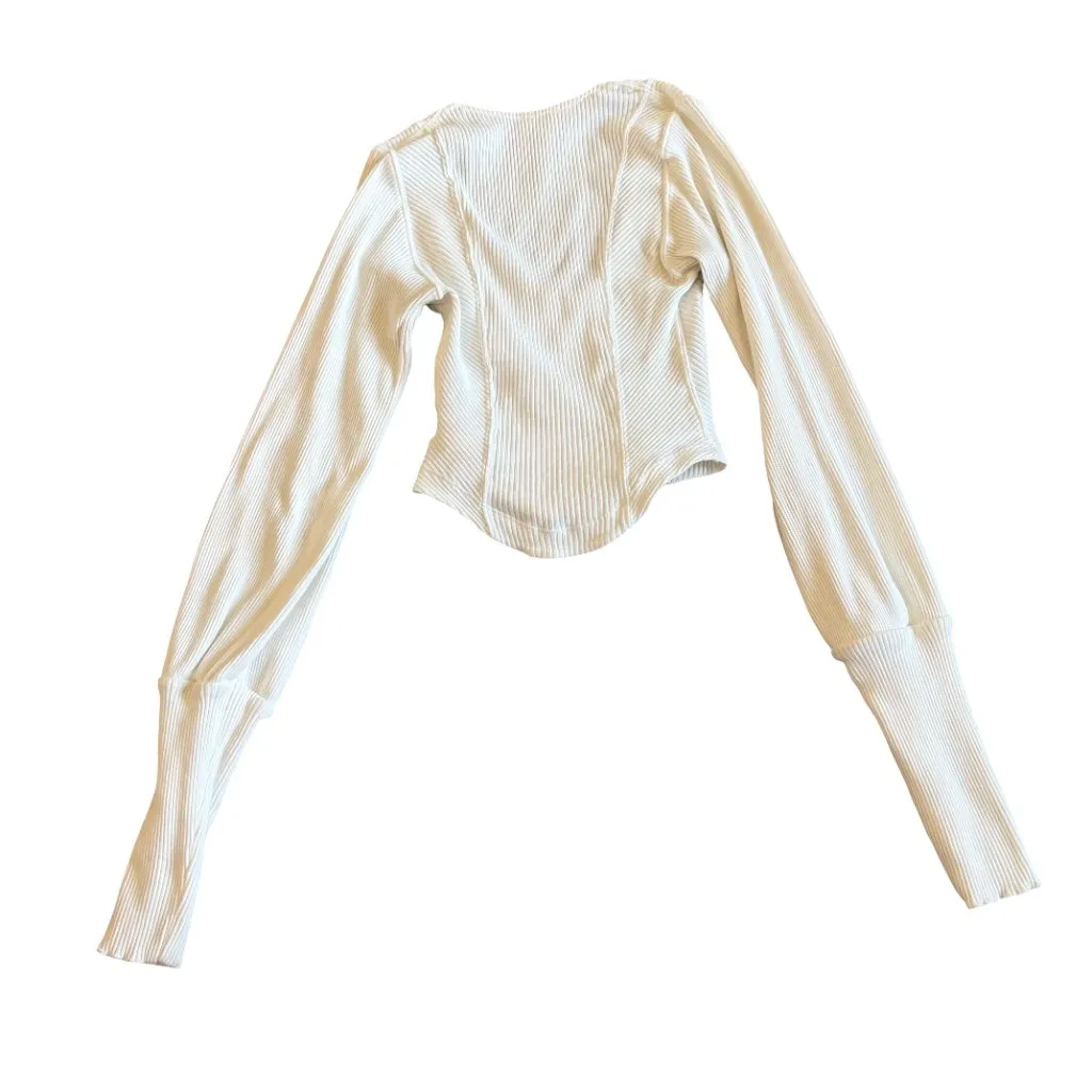 Free People Petra U-Neck Cotton Blend Crop Top Shirt Long Sleeve Size Small - Image 8