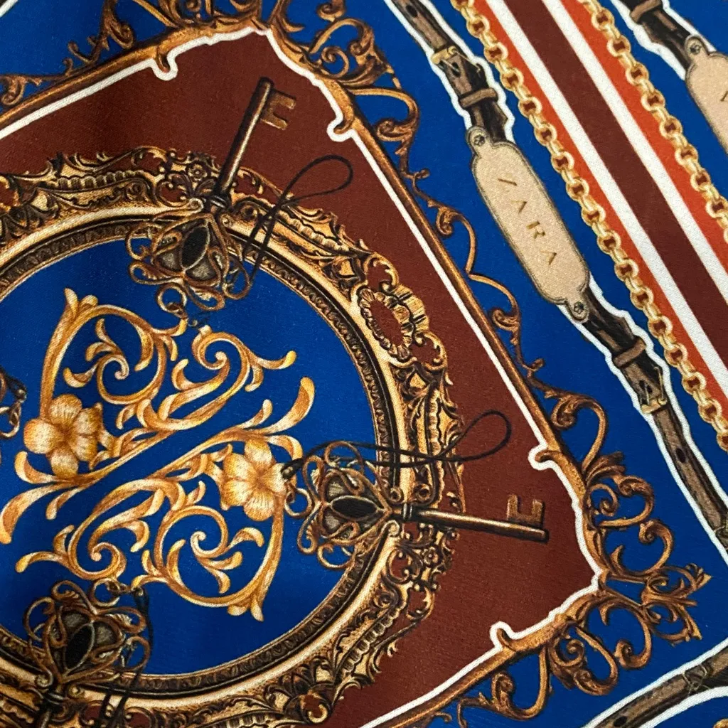 Zara wide leg pants scarf print palazzo brown blue large - Image 6