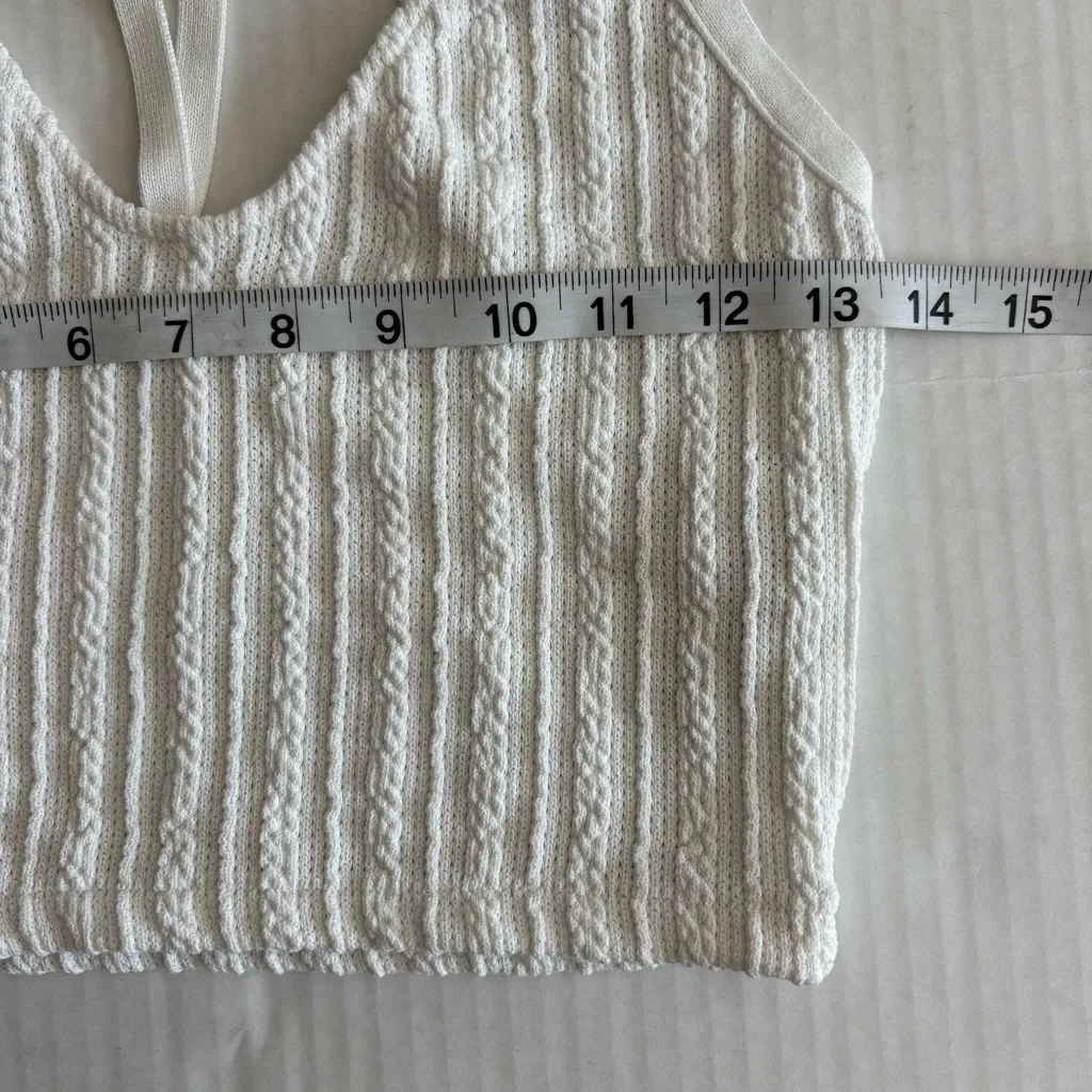 ZARA  Strappy double cable knit halter top white cropped medium - Image 5