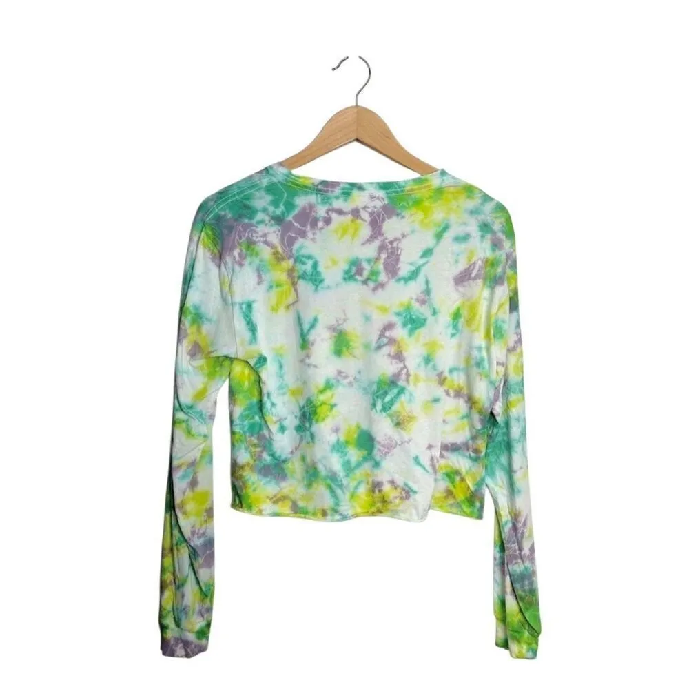 PINK Long Sleeve Shirt Size Small Cropped Crewneck Tie Dye Pullover - Image 4