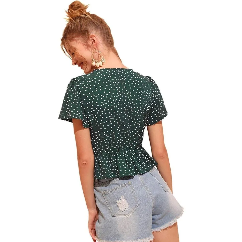 SweatyRocks small Deep V Neck Tie Front Crop Top Deep Green​ Green - Image 4