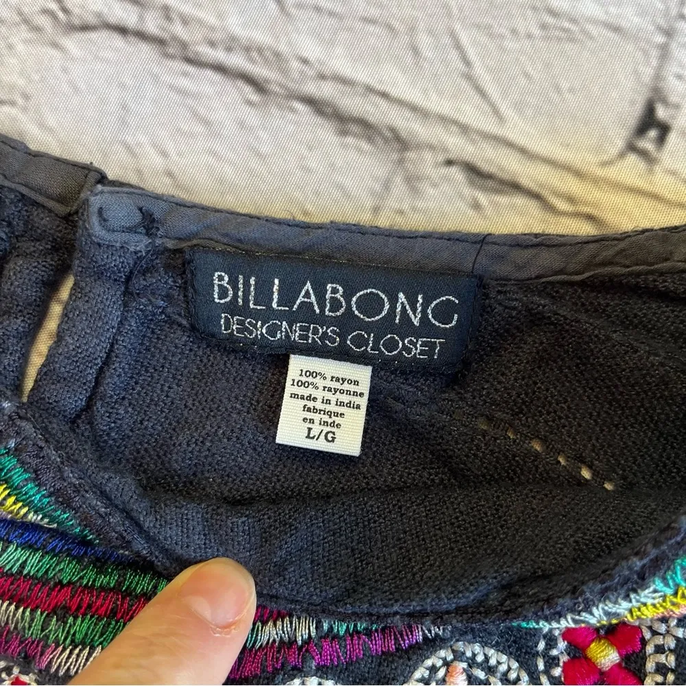 Billabong Designers Closet Large Blue Bohemian Top Womens Beachy Boho Cropped - Image 3