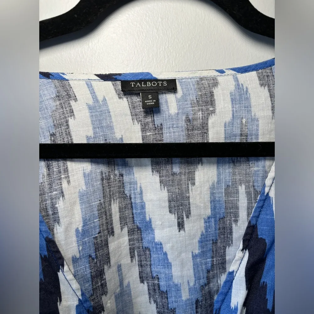 Talbots Women's Linen Caftan Swim Coverup Dress Tie Waist Geometric Size Small‎ - Image 3