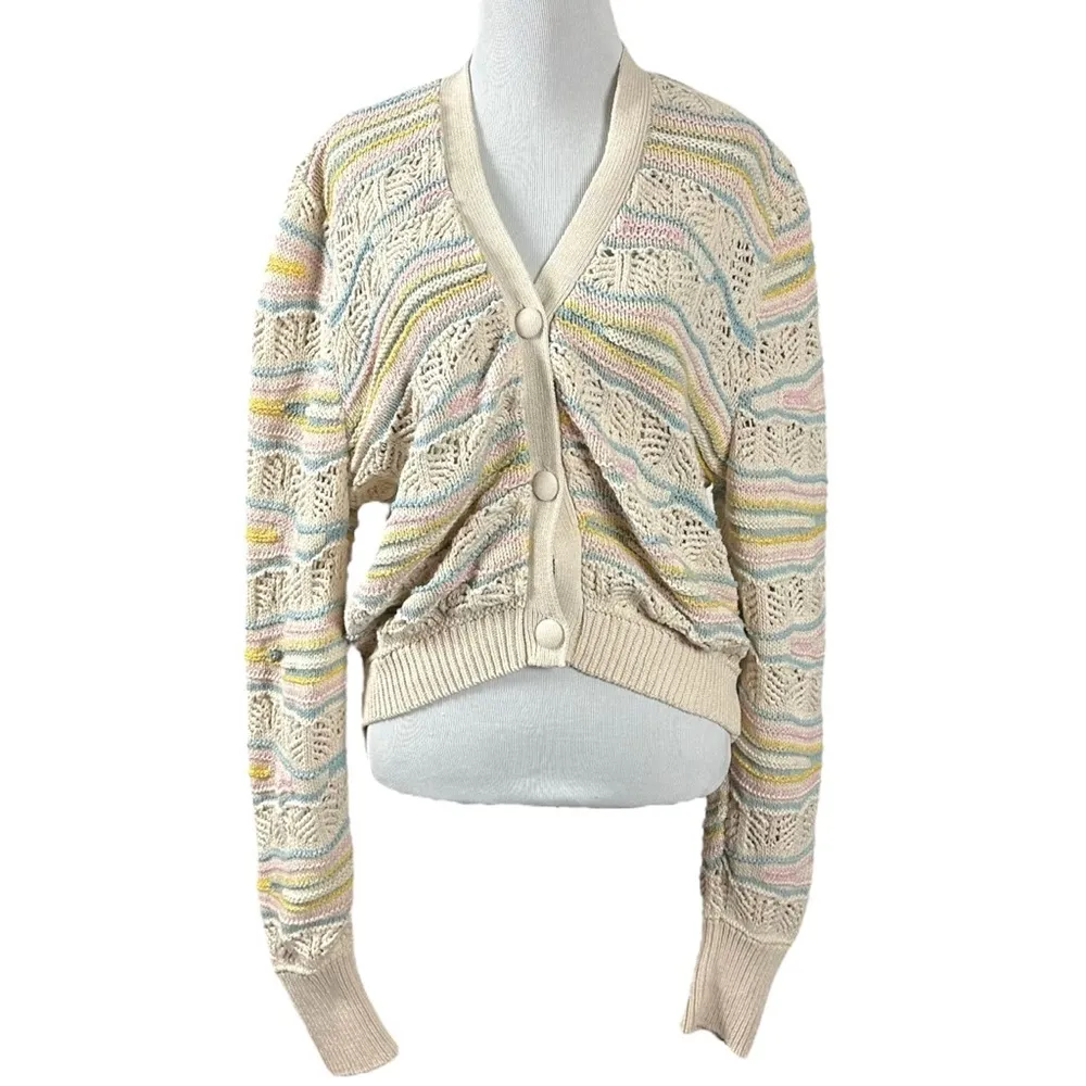 Zara Pointelle Neutral Pastel Cardigan Sweater Size Medium Blogger Favorite - Image 5