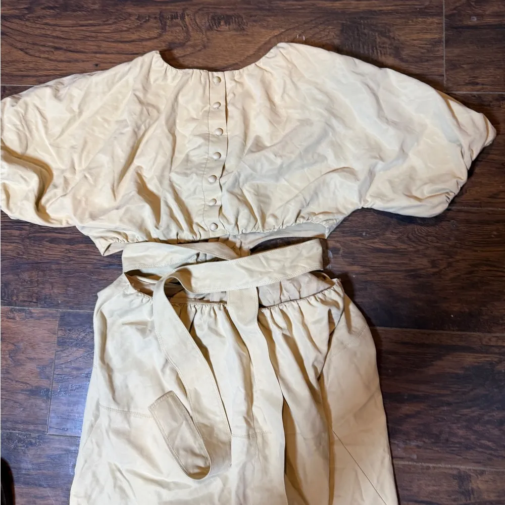 Anthropologie Moon River Puff-Sleeve Cut-Out Poplin Midi-Dress Sz M - Image 11