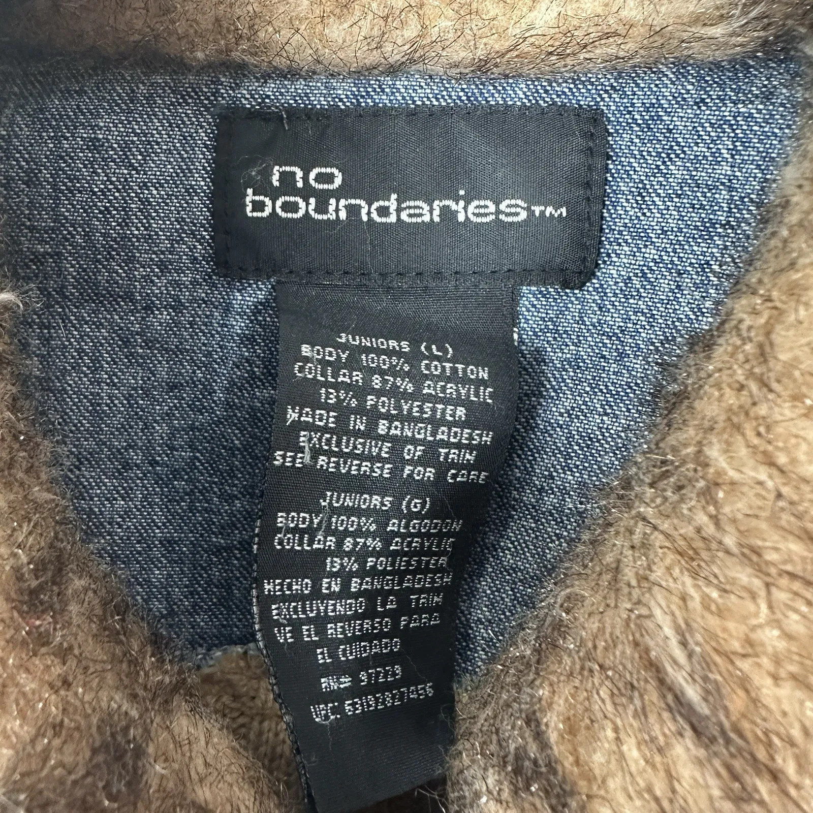 Y2K No Boundaries Fur Collar Denim Jacket Sweater Ribbed 2000s Juniors Large - Image 6