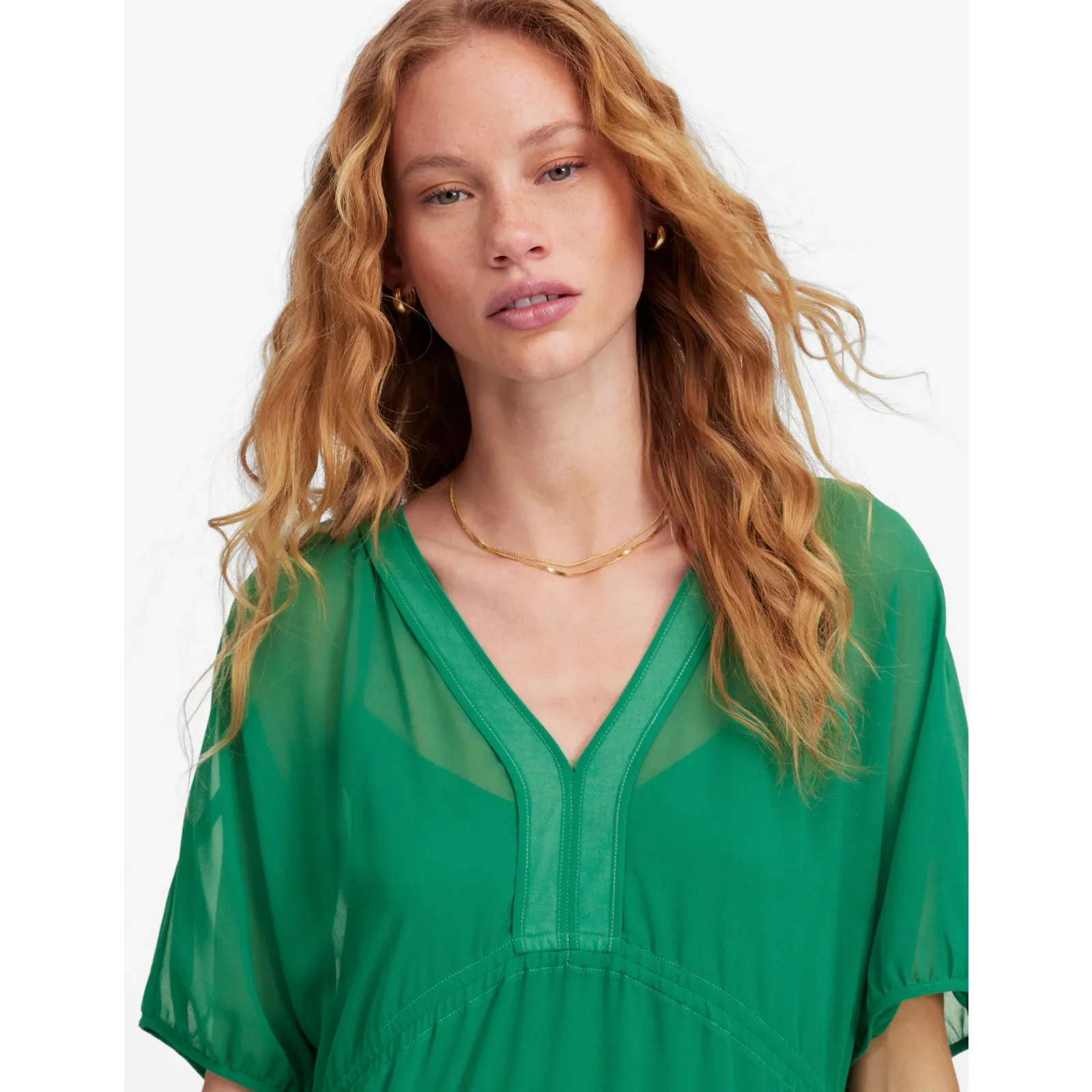 Madewell Sheer V Neck Dolman Maxi Dress Lightweight Chiffon Verdant Green S NWT - Image 5